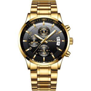 Men Gold Fashion Stainless Steel Watches Date Waterproof Chronograph Wristwatch